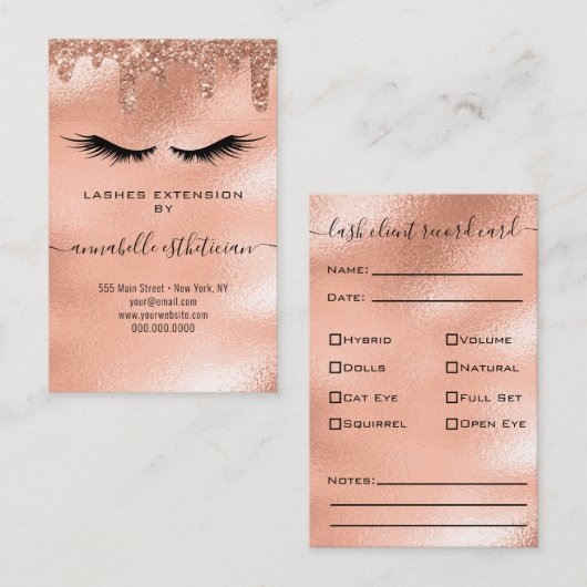 Carte De Visite Parties scintillant Rose Gold Eyelash Extension Cl (Devant / Derrière)
