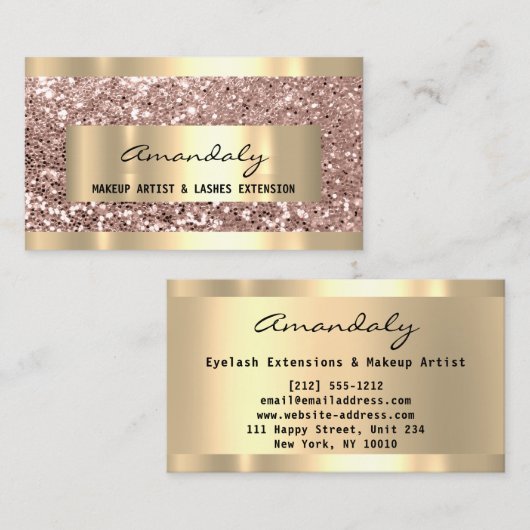Carte De Visite Parties scintillant Rose Gold Frame Event Planner  (Devant / Derrière)
