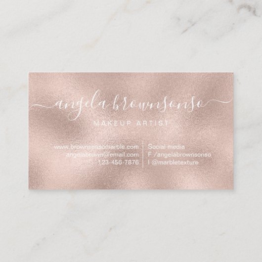 Carte De Visite Parties scintillant Rose Gold Script Police Simple (Dos)