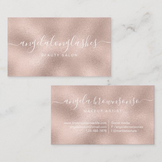 Carte De Visite Parties scintillant Rose Gold Script Police Simple (Devant / Derrière)