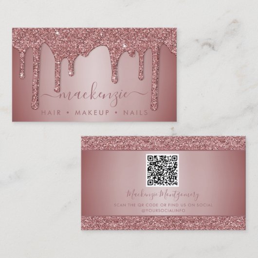 Carte De Visite Parties scintillant rose Gold Sparkle Code QR (Devant / Derrière)