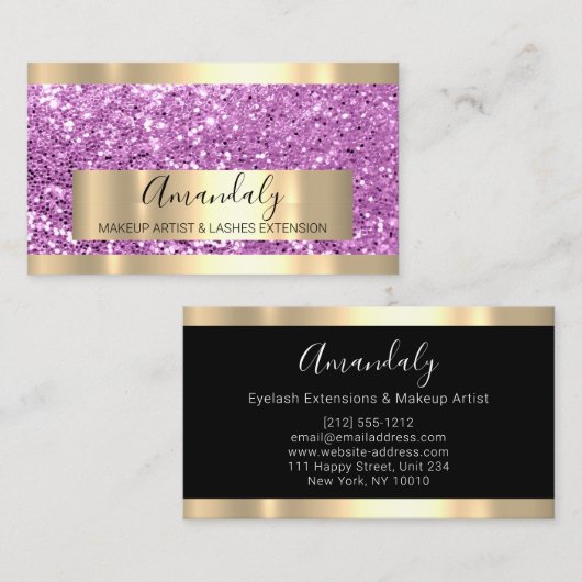 Carte De Visite Parties scintillant rose Golden Frame Glam rose mé (Devant / Derrière)