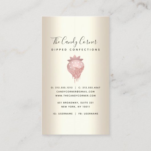 Carte De Visite Parties scintillant rose goutte de fraise Confecti (Dos)