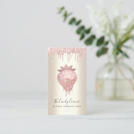 Carte De Visite Parties scintillant rose goutte de fraise Confecti (Debout devant)
