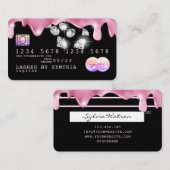 Carte De Visite Parties scintillant rose gouttes diamants hologram (Devant / Derrière)