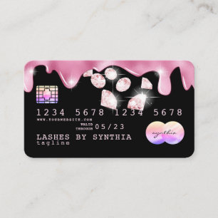 Carte De Visite Parties scintillant rose gouttes diamants hologram
