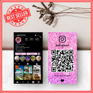 Carte De Visite Parties scintillant rose Instagram LUXURY QR Code