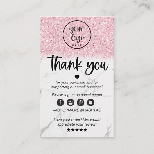 Carte De Visite Parties scintillant rose Marbre Merci d'affaires p (Devant)