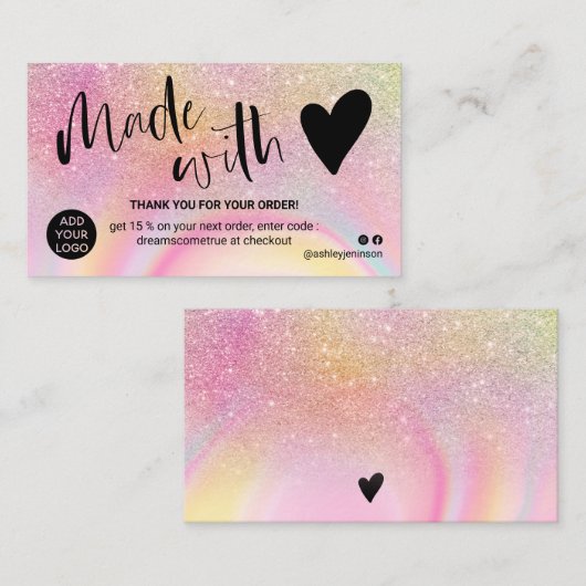 Carte De Visite Parties scintillant rose marbre merci fait avec am (Devant / Derrière)