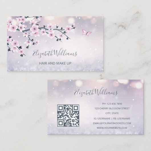 Carte De Visite Parties scintillant rose mauve rose pâle en fleurs (Devant / Derrière)