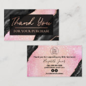 Carte De Visite Parties scintillant rose Merci noir pour votre ach (Devant / Derrière)