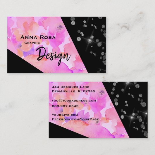 Carte De Visite *~* Parties scintillant rose moderne Abstraite Fle (Devant / Derrière)