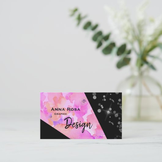 Carte De Visite *~* Parties scintillant rose moderne Abstraite Fle (Debout devant)