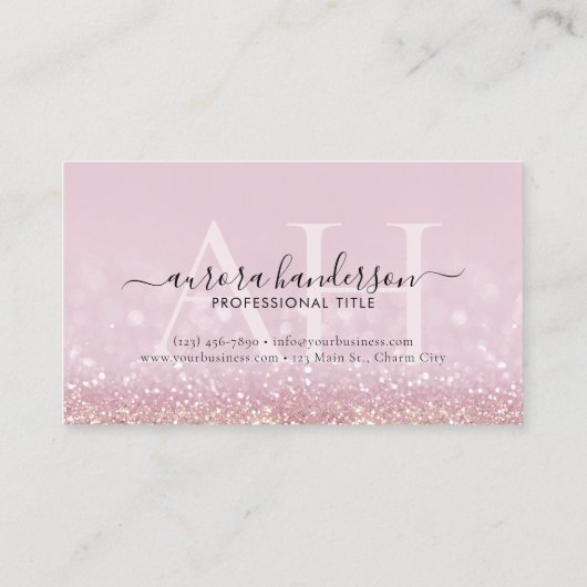 Carte De Visite Parties scintillant rose moderne initiale (Dos)