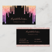 Carte De Visite Parties scintillant rose noir pourpre gouttes chev (Devant / Derrière)