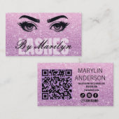 Carte De Visite Parties scintillant rose Ombre Lash Tech QR Code s (Devant / Derrière)