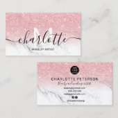 Carte De Visite Parties scintillant rose ombre marbre nom maquilla (Devant / Derrière)