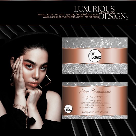 Carte De Visite Parties scintillant rose or argent Étoiles lumineu