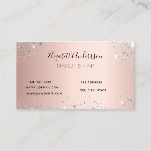 Carte De Visite parties scintillant rose or argent poussière méta (Dos)