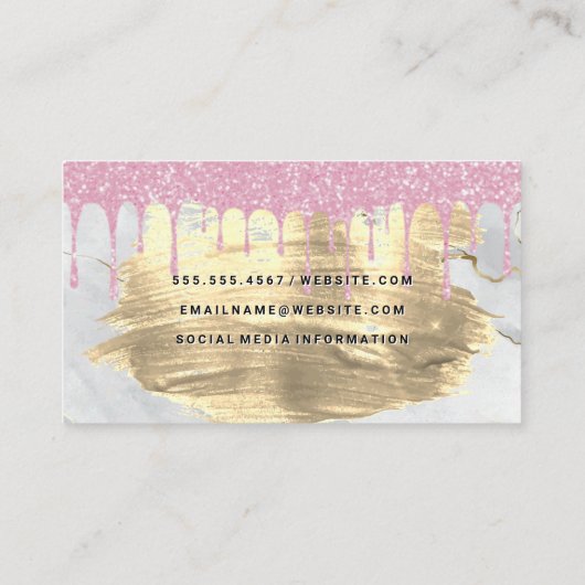 Carte De Visite Parties scintillant rose | Or brossé | Marbre (Dos)