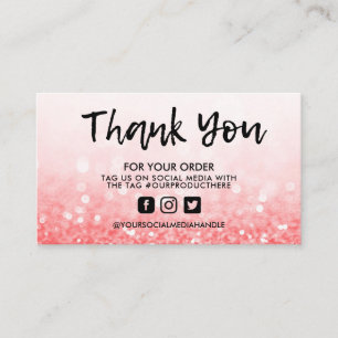 Carte De Visite Parties scintillant rose rouge Merci tendance du s