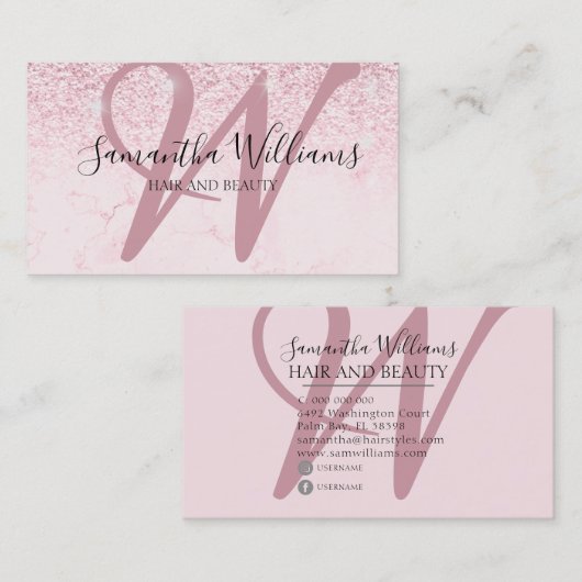 Carte De Visite Parties scintillant rose vif moderne Monogramme Li (Devant / Derrière)