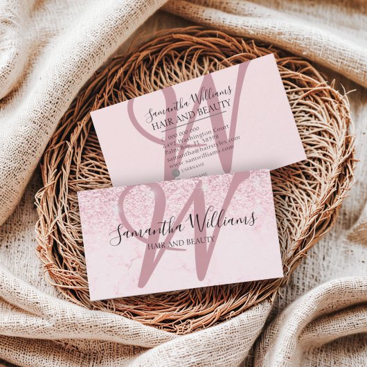 Carte De Visite Parties scintillant rose vif moderne Monogramme Li