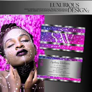 Carte De Visite Parties scintillant rose violet Étoiles Monogramm