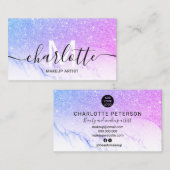 Carte De Visite Parties scintillant rose violet ombre nom maquilla (Devant / Derrière)