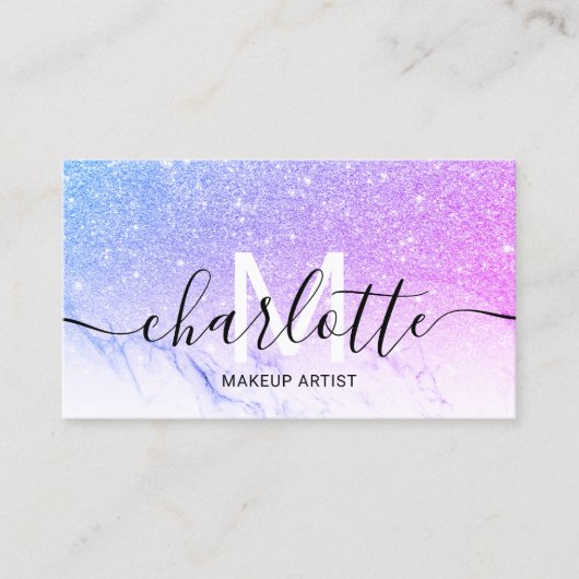 Carte De Visite Parties scintillant rose violet ombre nom maquilla (Devant)