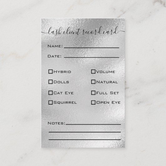 Carte De Visite Parties scintillant Silver Eyelash Extension Clien (Dos)