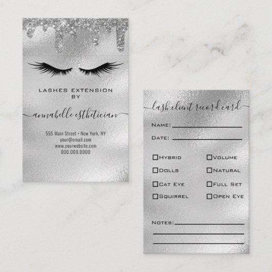 Carte De Visite Parties scintillant Silver Eyelash Extension Clien (Devant / Derrière)