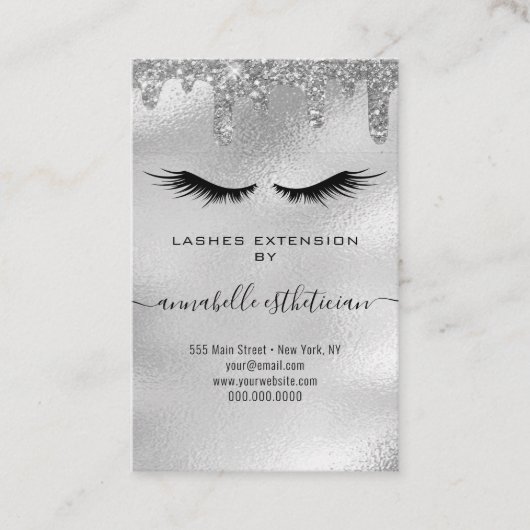 Carte De Visite Parties scintillant Silver Eyelash Extension Clien (Devant)