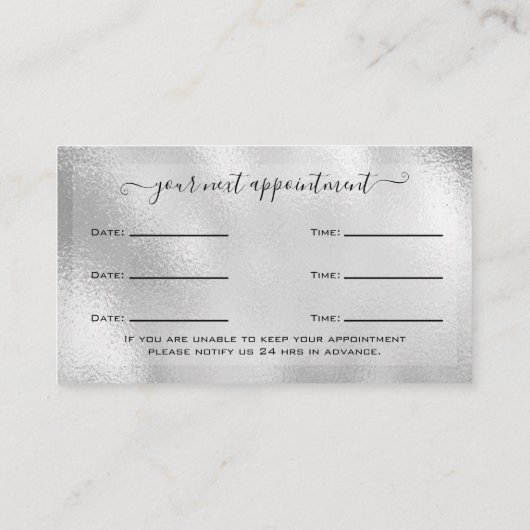 Carte De Visite Parties scintillant Silver Eyelash Extension Nomin (Dos)