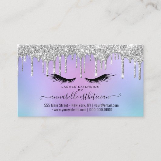 Carte De Visite Parties scintillant Silver Eyelash Extension Nomin (Devant)