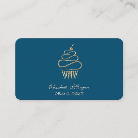 Carte De Visite Parties scintillant simple élégant Cupcake, Sweet (Devant)