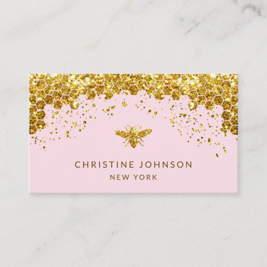 Carte De Visite parties scintillant simulée abeille au miel rose p (Devant)
