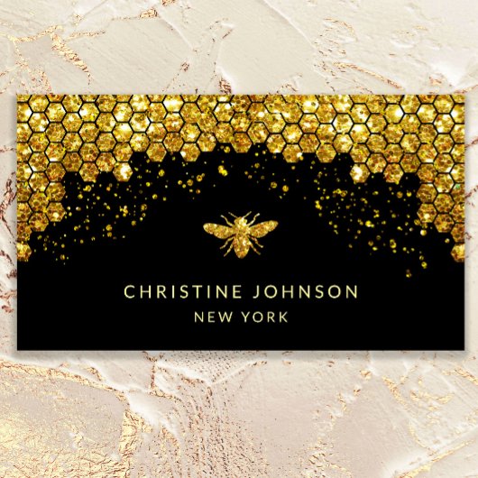 Carte De Visite parties scintillant simulée miel abeille sur noir