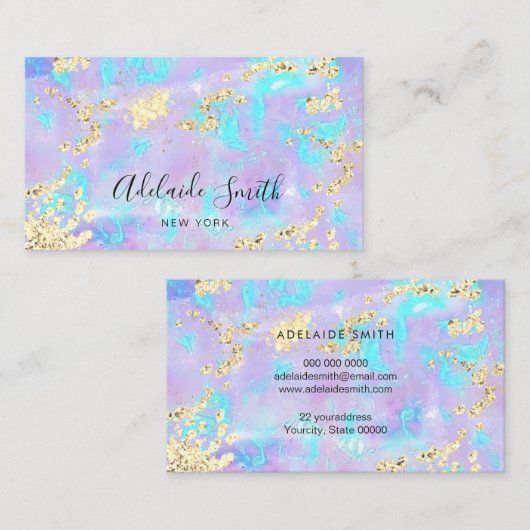 Carte De Visite parties scintillant simulée sur opale violette fau (Devant / Derrière)