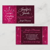 Carte De Visite Parties scintillant Sparkle Bling Pink Crown Jewel (Devant / Derrière)