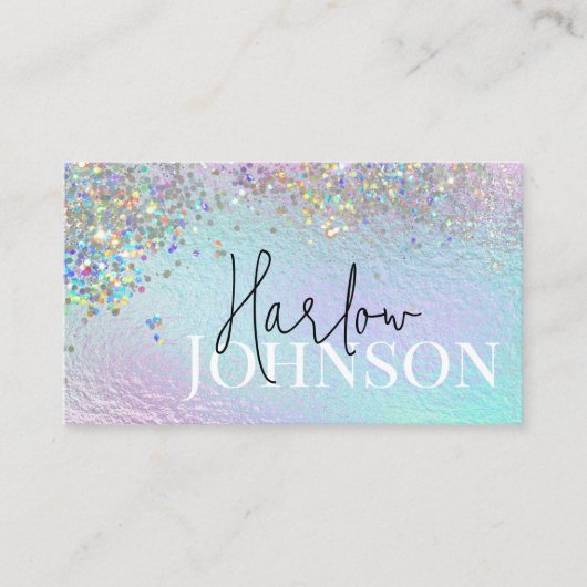 Carte De Visite Parties scintillant Sparkly Iridescente Foil Signa (Devant)