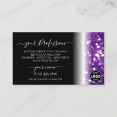 Carte De Visite Parties scintillant stylée violet noir avec logo (Dos)