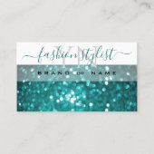Carte De Visite Parties scintillant Turquoise brillante avec Monog (Devant)