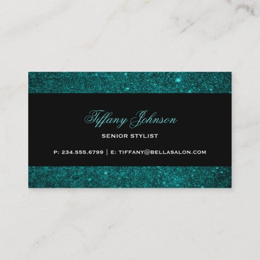 Carte De Visite Parties scintillant turquoise et Black Glam Faux (Dos)