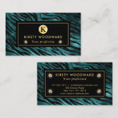Carte De Visite Parties scintillant turquoise et or Glam Tiger Str (Devant / Derrière)