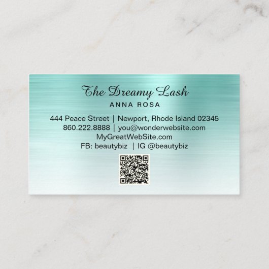 Carte De Visite *~* Parties scintillant TURQUOISE Lashes QR Brows  (Dos)