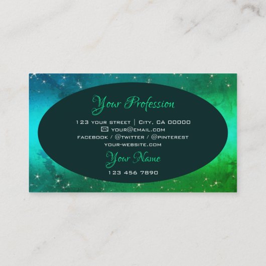 Carte De Visite Parties scintillant Turquoise moderne Étoiles Mono (Dos)