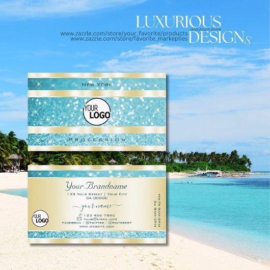 Carte De Visite Parties scintillant Turquoise or de luxe Lumineuse