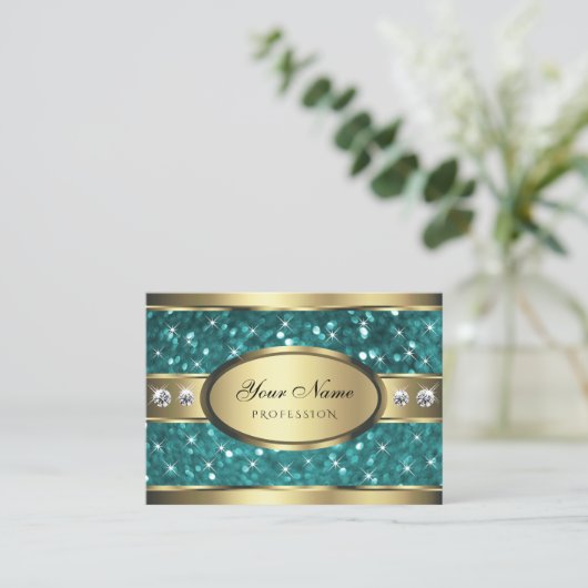 Carte De Visite Parties scintillant Turquoise or Étoiles lumineuse (Debout devant)