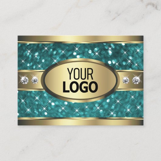 Carte De Visite Parties scintillant Turquoise or Étoiles lumineuse (Devant)